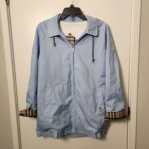 Burberry London Women's Medium Blue Windbreaker Nova Check Jacket Removable Hood